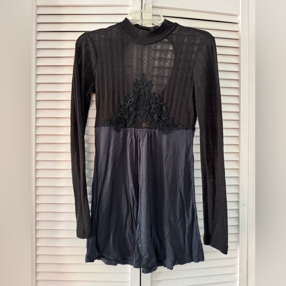 Free People Charcoal Long Sleeve Top